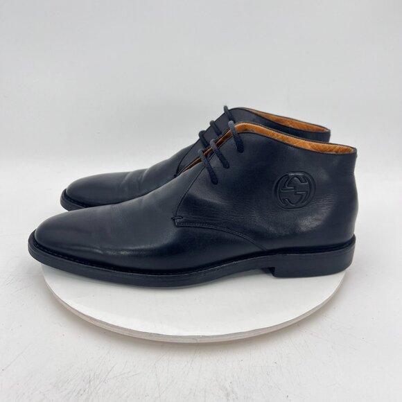 Gucci GG Monogram Embossed Men Size EU 44 E US 10.5 Brown Leather Chukka Boot - Picture 1 of 13